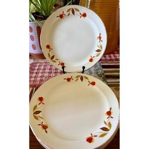 Vintage Hall China Autumn Leaf Plates Set of 6, Jewel Tea Dessert Dishes